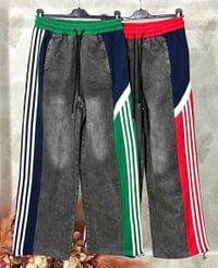 Ефектни дънки с широки крачоли - комбинация от плат и деним - 1