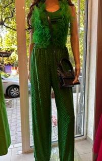 Ефектен панталон с широки крачоли и фигурални мотиви в... - 2