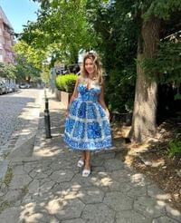 Летен памучен комплект - широка пола и къс топ - 2