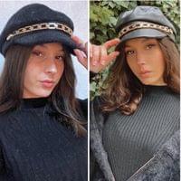 Шапка с козирка и със златна верига в черен цвят-два модела - 1