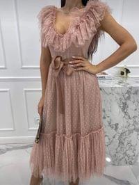 Лятна дълга тюлена рокля със сатенен колан - 2