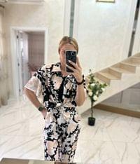 Комплект коприна и вискоза в бяло, екрю и черно- широк... - 2