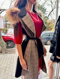 Дълъг втален елек с колан и естествен косъм лисица - 2