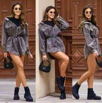 Дънкова риза с паднали рамена и колан на талията - 2