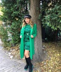 Къса кашмирена рокля с колан в бял и в зелен цвят на... - 2