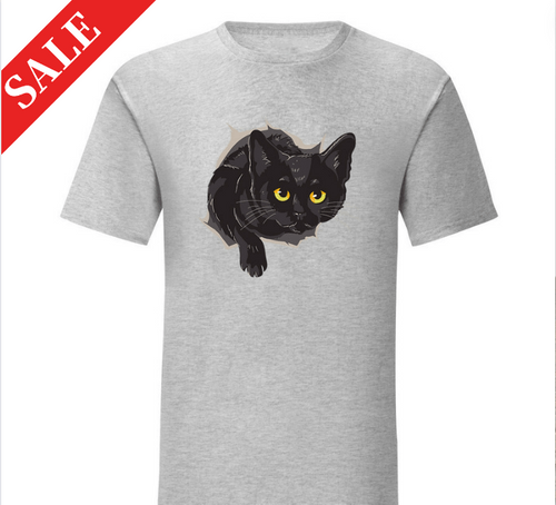 Мъжка тениска &amp;quot;Черна котка, бял котарак&amp;quot; (Сиво, XL)