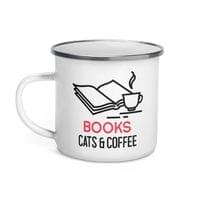 Емайлирано канче "Books cat and coffee" - small - 1