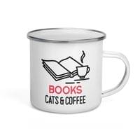 Емайлирано канче "Books cat and coffee" - small - 3