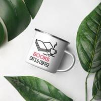 Емайлирано канче "Books cat and coffee" - small - 4