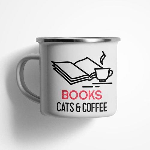 Емайлирано канче &amp;quot;Books cat and coffee&amp;quot; - 1