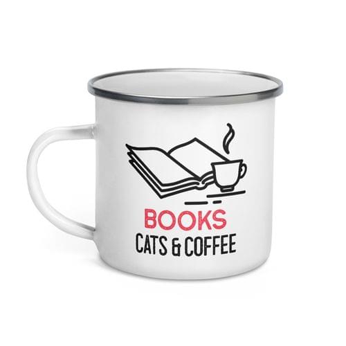 Емайлирано канче "Books cat and coffee" - 2