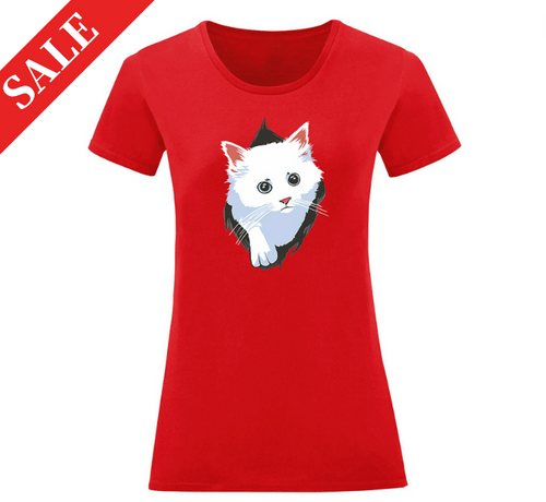 Дамска тениска &amp;quot;Черна котка, бял котарак&amp;quot; (Червено,...