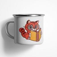 Емайлирано канче "Четящо коте" - small - 1