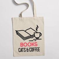 Eко чанта "Books cat and coffee" - small - 2