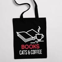 Eко чанта "Books cat and coffee" - small - 1