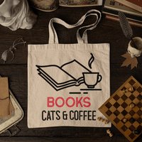 Eко чанта "Books cat and coffee" - small - 0