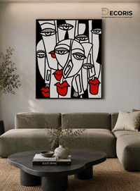 Абстрактна картина &amp;quot;Cubist Faces&amp;quot;– ръчно рисувана с акрил... - 1