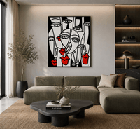 Абстрактна картина "Cubist Faces"– ръчно рисувана с акрил... - 2