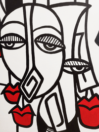 Абстрактна картина &amp;quot;Cubist Faces&amp;quot;– ръчно рисувана с акрил... - 4