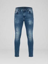 Мъжки дънки Slim Fit с ефект на изтъркване - small - 0