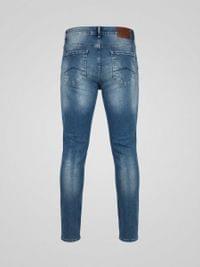 Мъжки дънки Slim Fit с ефект на изтъркване - small - 1