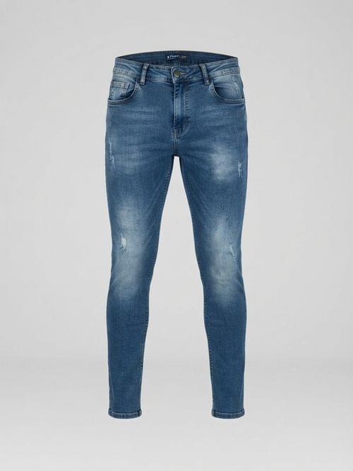 Мъжки дънки Slim Fit с ефект на изтъркване - 1