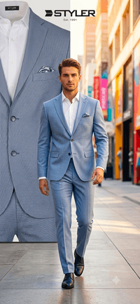Елегантен мъжки костюм „Sky Blue Prestige“ – две части - small - 0