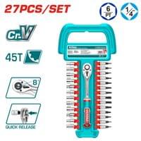 Комплeкт тресчотка и вложки TOTAL INDUSTRIAL, 1/4&amp;quot;, 27 части - 1