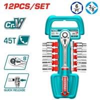 Комплeкт тресчотка и вложки TOTAL INDUSTRIAL, 3/8&amp;quot;, 12 части - 1