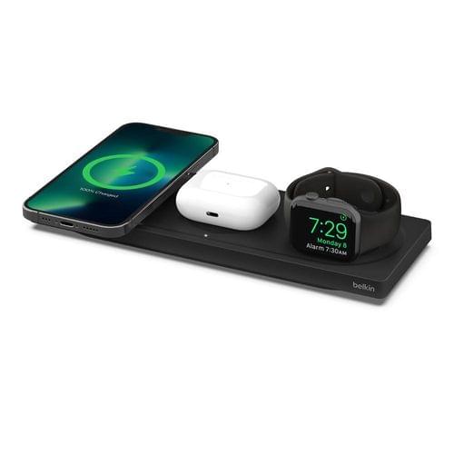 Поставка за безжично зареждане Belkin 3-в-1 с MagSafe, Черна - 1
