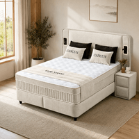 Тапицирана спалня с матрак CANCUN 140 X 200 - крем 01 - 2 Тапицирана спалня с матрак CANCUN 140 X 200 - крем 01 - 2