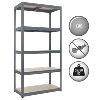 Метален стелаж STAR 180x90x45 см, до 350 кг на рафт - сив - 2