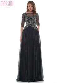 関税送料込【MAC DUGGAL】ロング ドレス ティアード ブラック/BE Sophisticated Metallic Taffeta A-Line Mother of the Bride