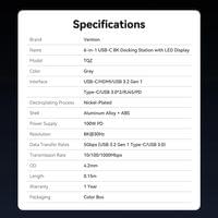 Vention докинг станция Docking Station Type-C - TQZHB - 8K, LED Display... - 13