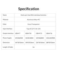 Orico хъб USB3.0 HUB 7 port with Power Adapter, On/Off... - 16