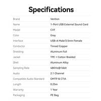 Vention външна звукова карта USB Sound card 1-Port 0.25M... - 8