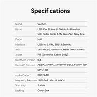 Vention блутут за кола за разговори и музика Car Bluetooth 5.4 audio... - 10