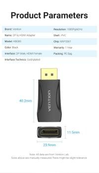 Vention адаптер Adapter DisplayPort DP M / HDMI F Gold... - 7