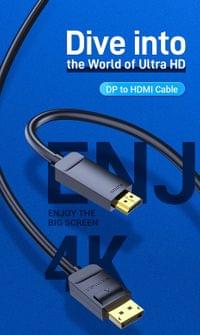 Vention кабел Cable DisplayPort to HDMI 3.0m - 4K, Gold Plated - HAGBI - 2