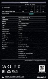 Zalman захранване PSU DecaMax 500W 80+ ZM500-LX3 - 13