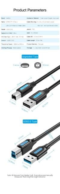 Vention Кабел USB 3.0 AM / BM - 0.5M Black - COOBD - 10