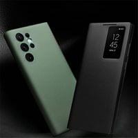 Активен Кожен Калъф за Samsung S22 Ultra, Qialino Smart View Book Case, Черен - 2