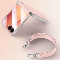 Луксозен Калъф с Каишка за Samsung Z Flip 7, Sulada Leather Case, Розов - 7