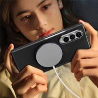 Magsafe Калъф с Протектор за Samsung Z Fold 4, Leather Hinge Case, Черен - 7