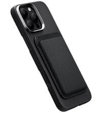 Magsafe Карбонов Калъф за Карти, Pitaka Magnetic Woven Wallet Black/Gray, Черен - 2