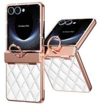 Калъф с Камъни за Samsung Z Flip 7, PU Leather Case, Бял - 2