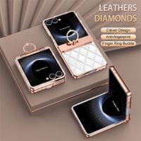 Калъф с Камъни за Samsung Z Flip 7, PU Leather Case, Бял - 3