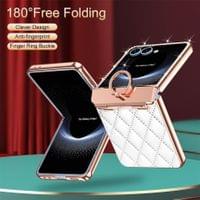 Калъф с Камъни за Samsung Z Flip 7, PU Leather Case, Бял - 4