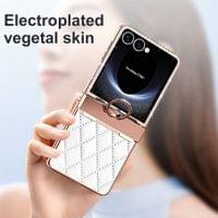 Калъф с Камъни за Samsung Z Flip 7, PU Leather Case, Бял - 6