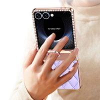 Калъф с Камъни за Samsung Z Flip 7, PU Leather Case, Бял - 8